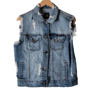 Wild Fable Women's Distressed Button Up Cotton Blend Denim S-M